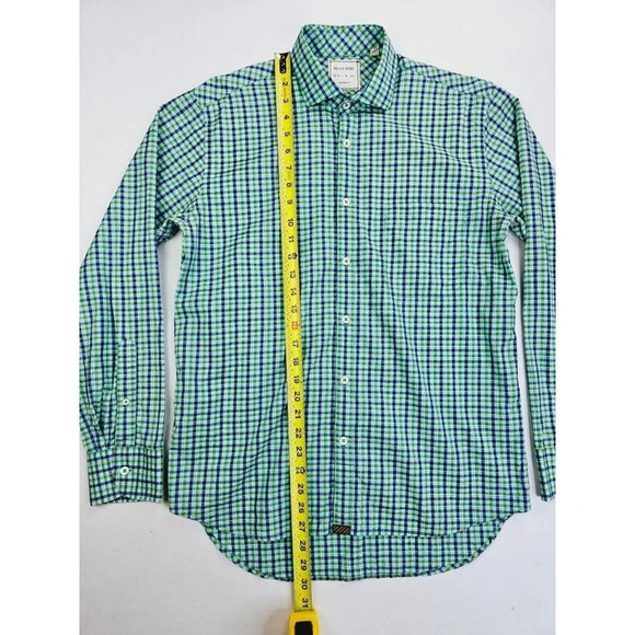 Billy Reid Standard Cut Size Small Men's Green Blue White Check Spread Collar - Picture 9 of 11